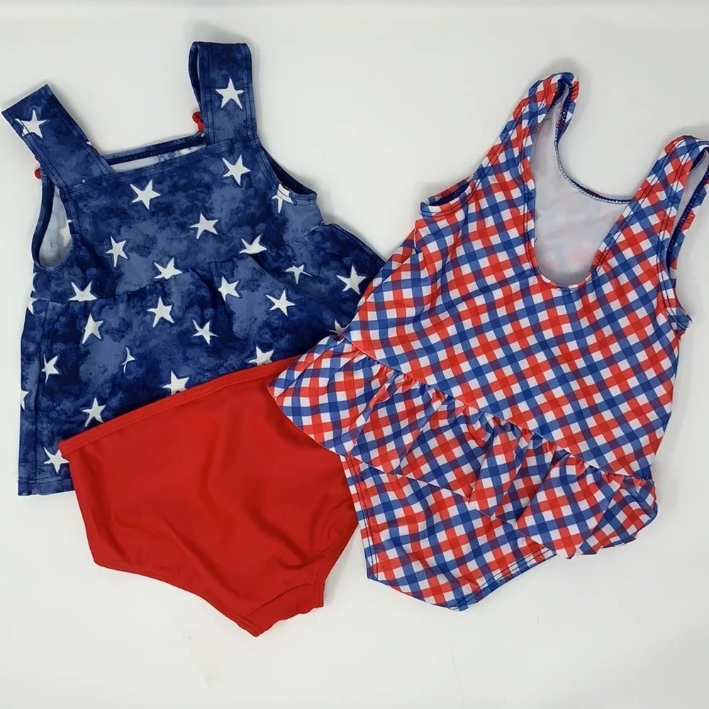 Toddler Swimsuit Bundle 18 Months Carter’s & Crown & Ivy Red White Blue OnePiece